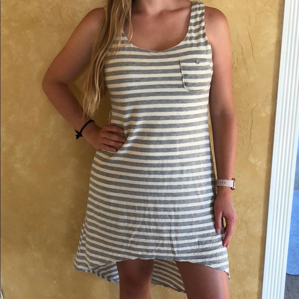 Grey and White Striped High Low Dress